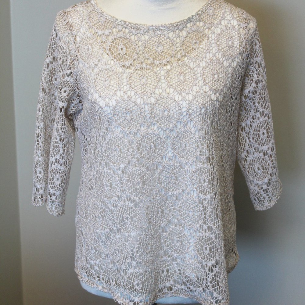 Ruby Red Lace Top with Slit Sleeves, Creme Top, PS